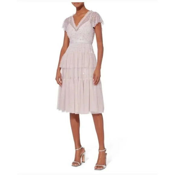 Needle & Thread Embellished Tiered Midi Dress | Lilac Pink | Size 10 - Picture 1 of 9